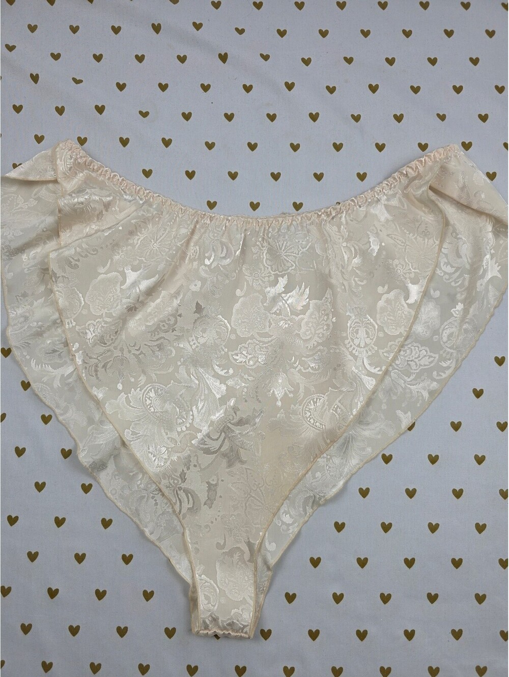 Vintage Victoria's Secret Gold Label Satin Sleep Shorts L Ivory Floral Jacquard